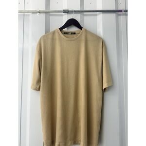 VTG Alan Stuart Shirt Mens Large L Tan Ribbed Textured Knit Crewneck Made in USA